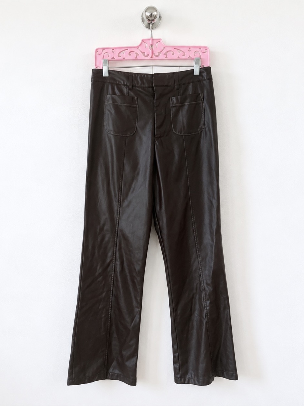 LOVE, WHIT BY WHITNEY PORT dark Brown Faux Leather Pants